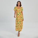 Ripe Apricot Fruit Pattern Print Short Sleeve Maxi Dress