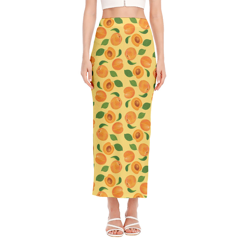 Ripe Apricot Fruit Pattern Print Side Slit Maxi Skirt