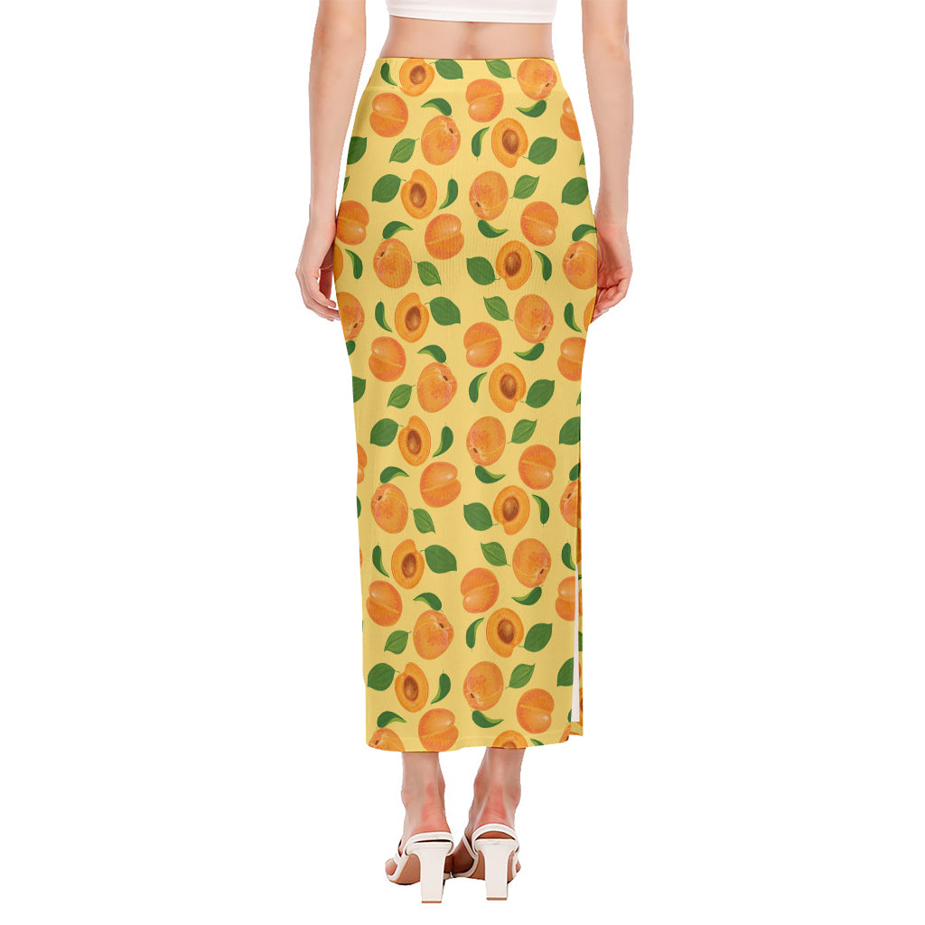 Ripe Apricot Fruit Pattern Print Side Slit Maxi Skirt