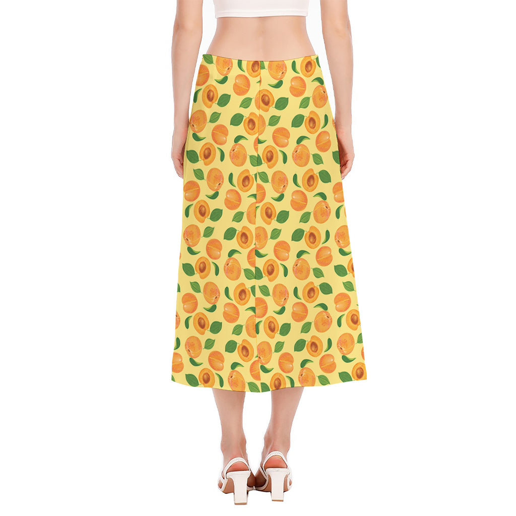 Ripe Apricot Fruit Pattern Print Side Slit Midi Skirt