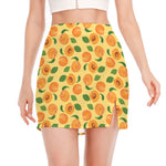 Ripe Apricot Fruit Pattern Print Side Slit Mini Skirt