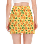 Ripe Apricot Fruit Pattern Print Side Slit Mini Skirt