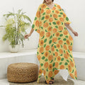 Ripe Apricot Fruit Pattern Print Silk V-Neck Kaftan Dress