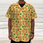 Ripe Apricot Fruit Pattern Print Textured Short Sleeve Shirt