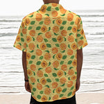 Ripe Apricot Fruit Pattern Print Textured Short Sleeve Shirt