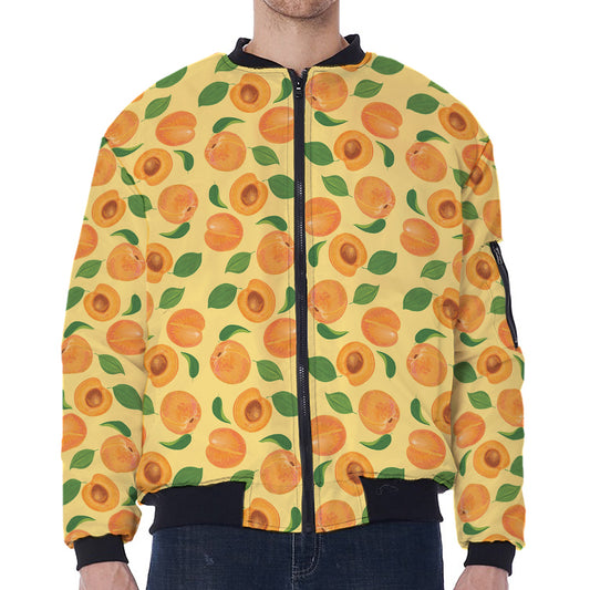 Ripe Apricot Fruit Pattern Print Zip Sleeve Bomber Jacket