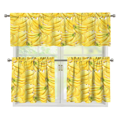 Ripe Banana Pattern Print 3 Piece Kitchen Curtains