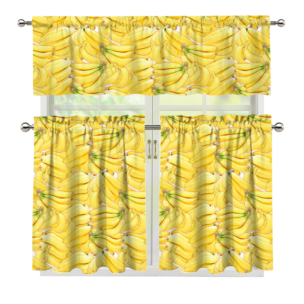 Ripe Banana Pattern Print 3 Piece Kitchen Curtains