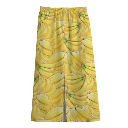Ripe Banana Pattern Print Cotton Front Slit Maxi Skirt
