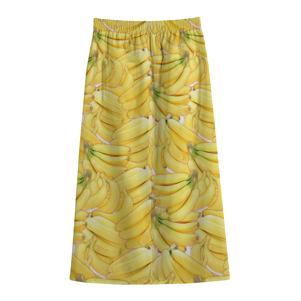 Ripe Banana Pattern Print Cotton Front Slit Maxi Skirt