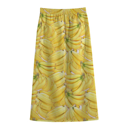 Ripe Banana Pattern Print Cotton Front Slit Maxi Skirt