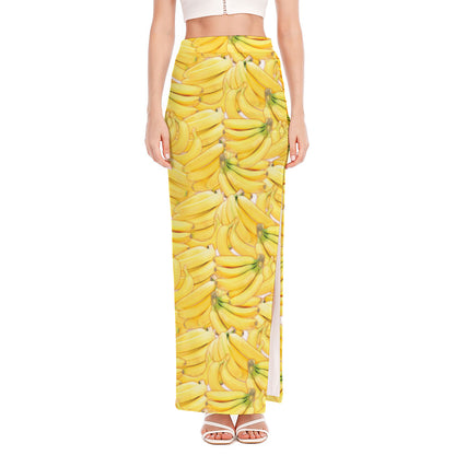 Ripe Banana Pattern Print High Slit Maxi Skirt