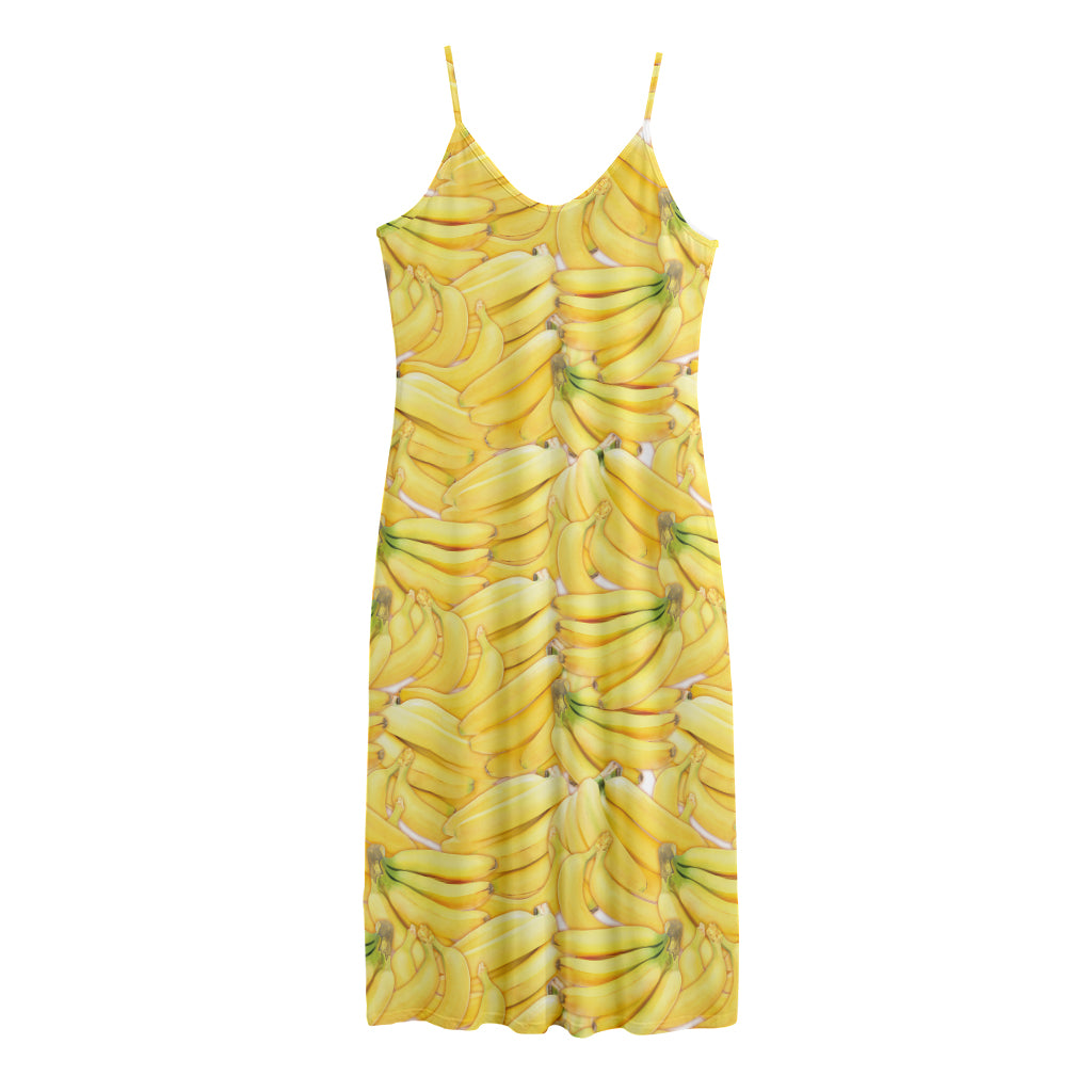Ripe Banana Pattern Print Jersey Midi Cami Dress