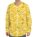 Ripe Banana Pattern Print Long Sleeve Baseball Jersey