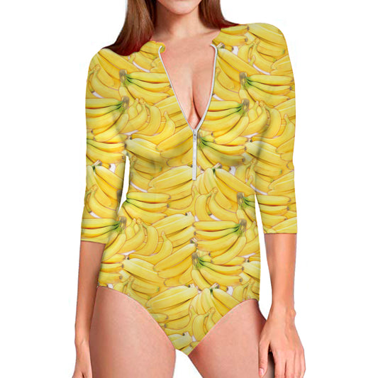 Ripe Banana Pattern Print Long Sleeve Swimsuit