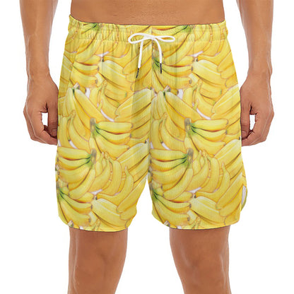 Ripe Banana Pattern Print Men's Split Running Shorts