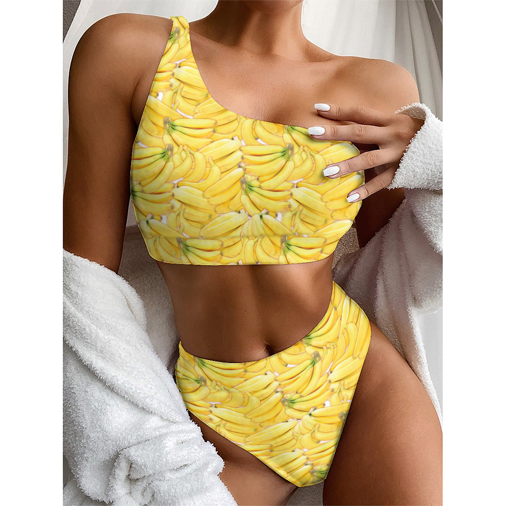 Ripe Banana Pattern Print One Shoulder Bikini Top