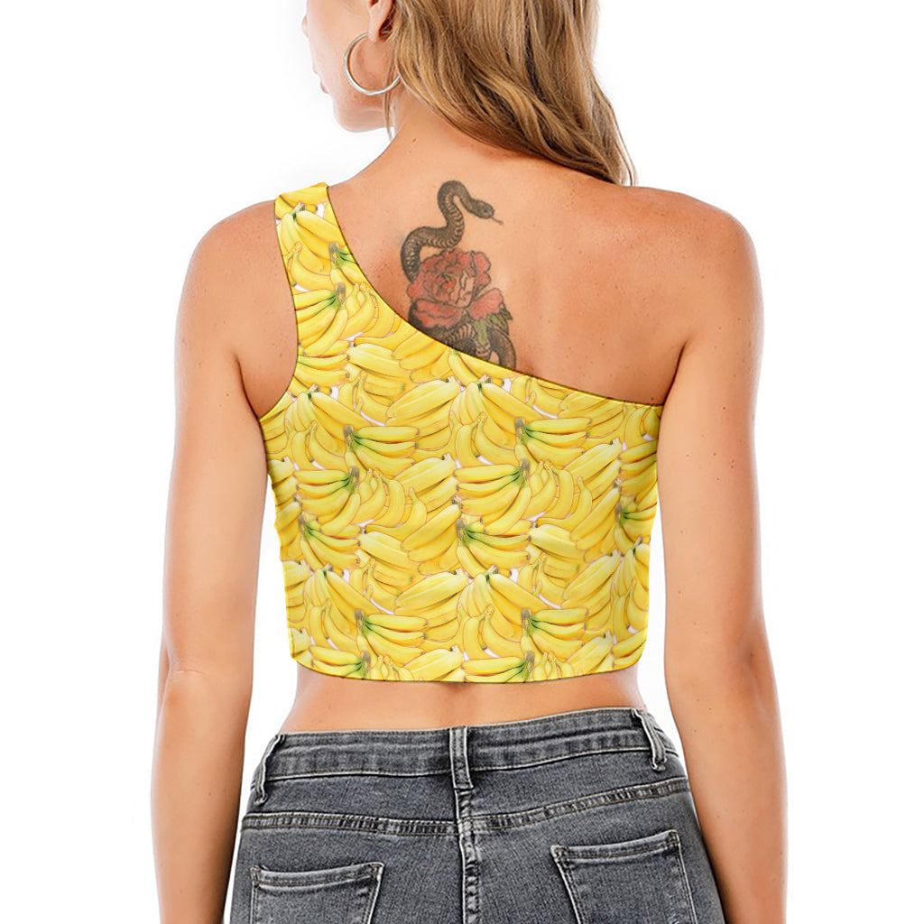 Ripe Banana Pattern Print One Shoulder Crop Top