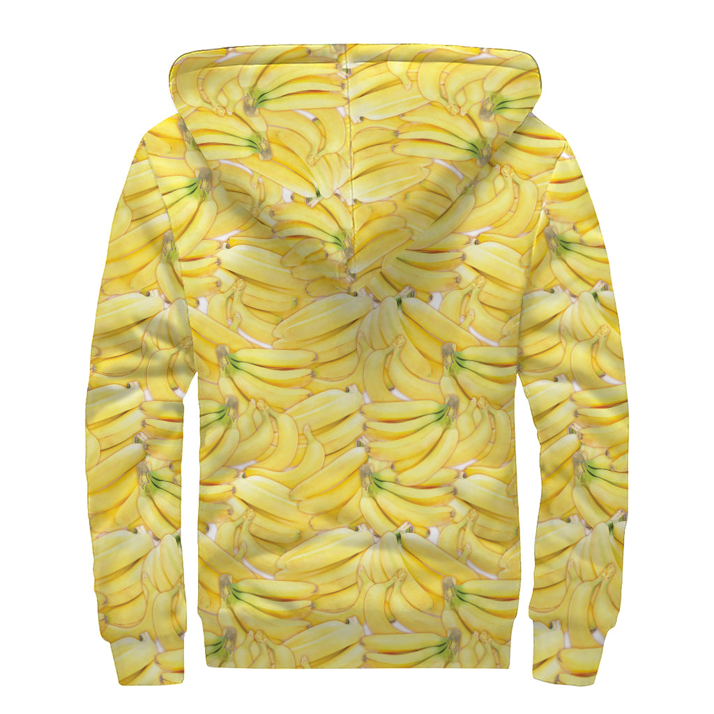 Ripe Banana Pattern Print Sherpa Lined Zip Up Hoodie