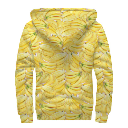 Ripe Banana Pattern Print Sherpa Lined Zip Up Hoodie