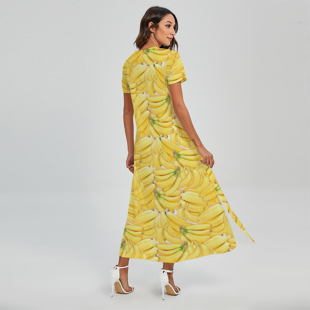 Ripe Banana Pattern Print Short Sleeve Maxi Dress