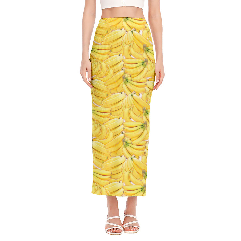 Ripe Banana Pattern Print Side Slit Maxi Skirt