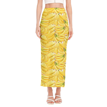 Ripe Banana Pattern Print Side Slit Maxi Skirt