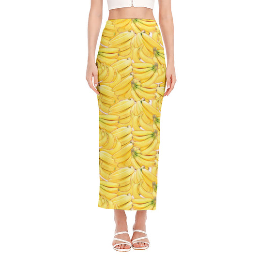 Ripe Banana Pattern Print Side Slit Maxi Skirt