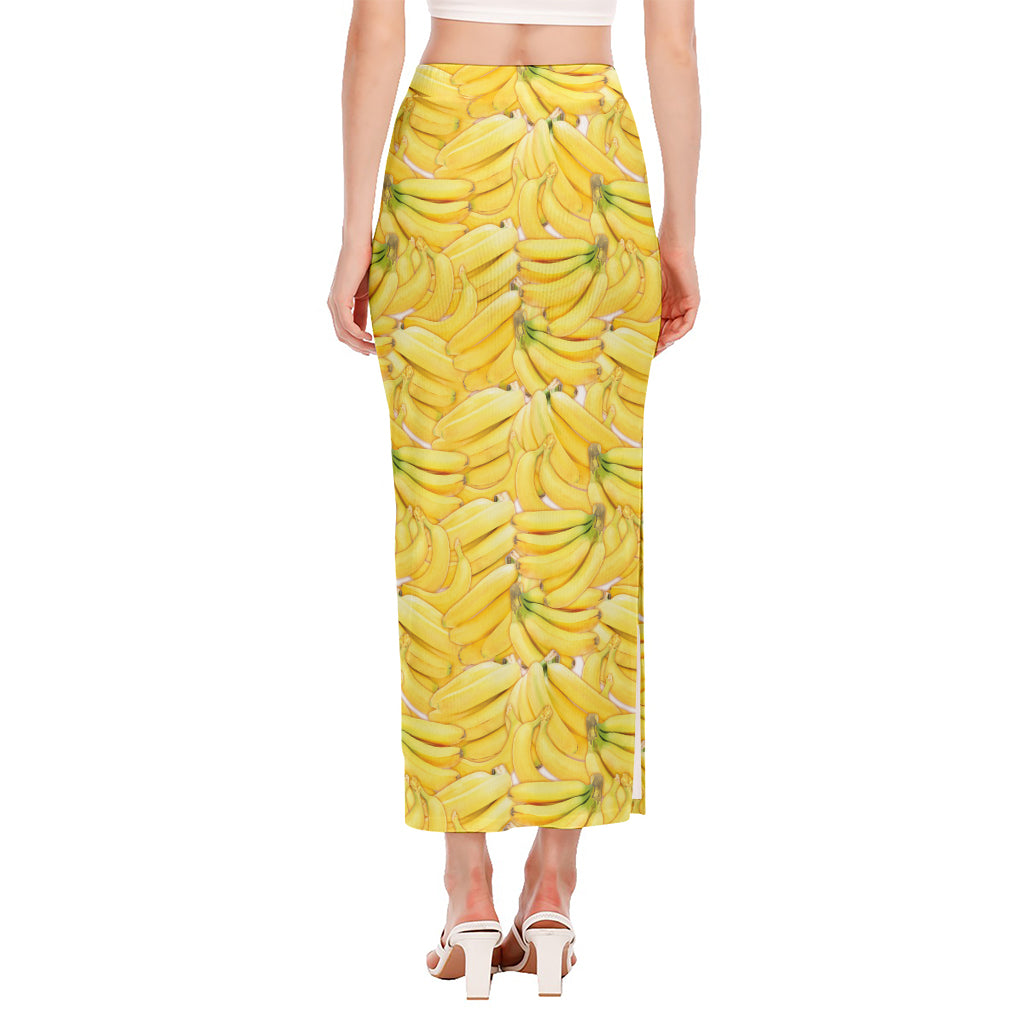 Ripe Banana Pattern Print Side Slit Maxi Skirt