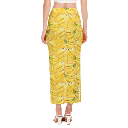 Ripe Banana Pattern Print Side Slit Maxi Skirt