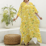Ripe Banana Pattern Print Silk V-Neck Kaftan Dress