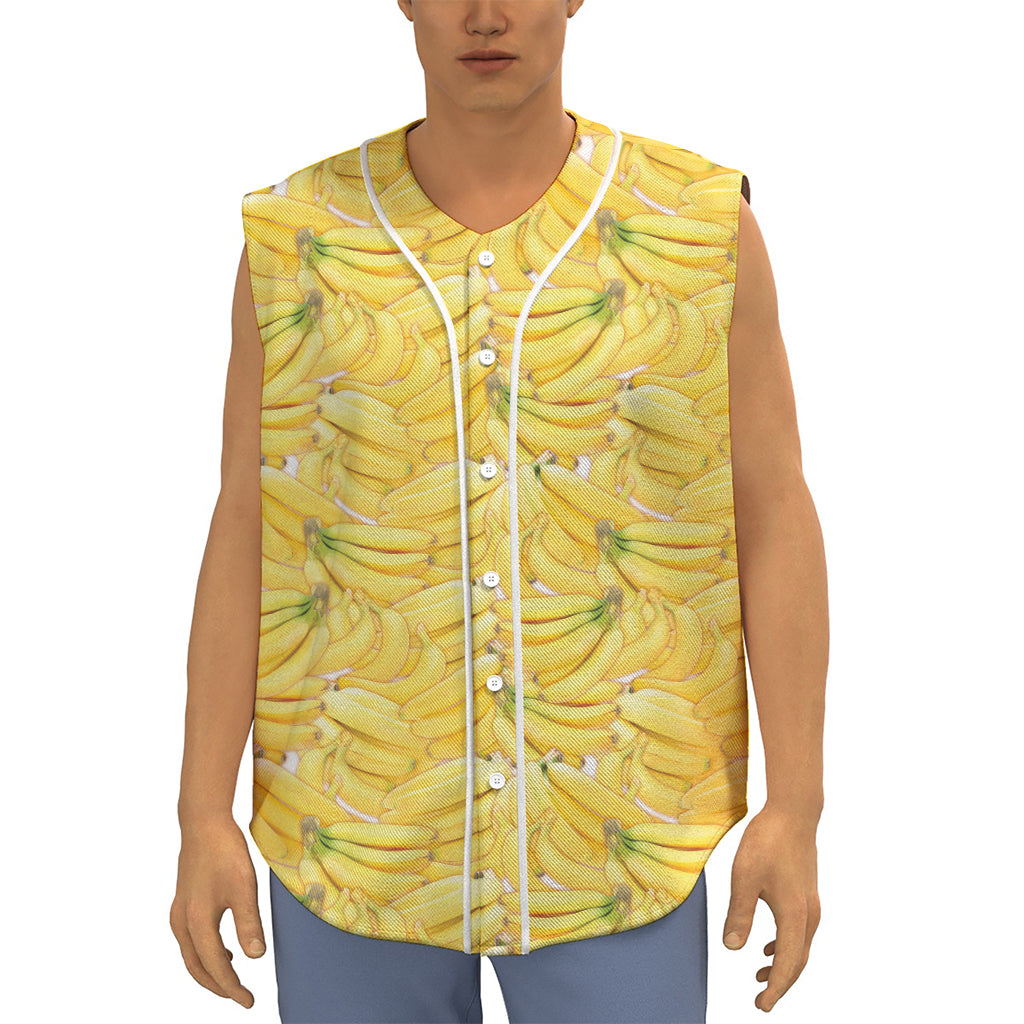 Ripe Banana Pattern Print Sleeveless Baseball Jersey