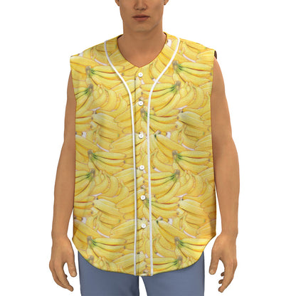Ripe Banana Pattern Print Sleeveless Baseball Jersey
