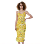 Ripe Banana Pattern Print Slim Fit Midi Cami Dress