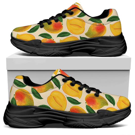 Ripe Mango Fruit Pattern Print Black Chunky Shoes