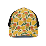 Ripe Mango Fruit Pattern Print Black Mesh Trucker Cap