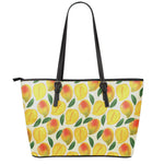 Ripe Mango Fruit Pattern Print Leather Tote Bag