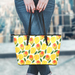 Ripe Mango Fruit Pattern Print Leather Tote Bag