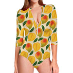 Ripe Mango Fruit Pattern Print Long Sleeve Swimsuit