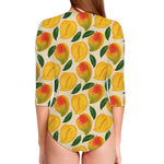 Ripe Mango Fruit Pattern Print Long Sleeve Swimsuit