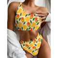 Ripe Mango Fruit Pattern Print One Shoulder Bikini Set