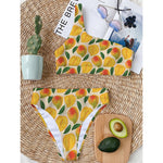 Ripe Mango Fruit Pattern Print One Shoulder Bikini Top