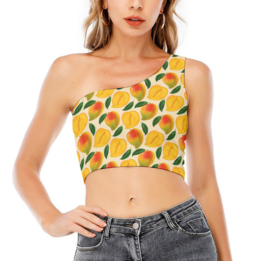 Ripe Mango Fruit Pattern Print One Shoulder Crop Top