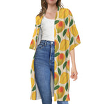 Ripe Mango Fruit Pattern Print Open Front Beach Cover Up