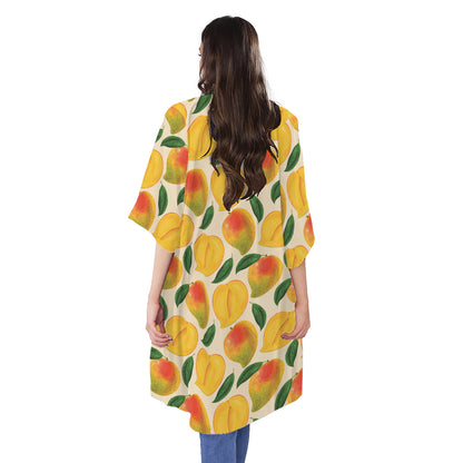 Ripe Mango Fruit Pattern Print Open Front Beach Cover Up