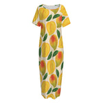 Ripe Mango Fruit Pattern Print Short Sleeve Long Nightdress