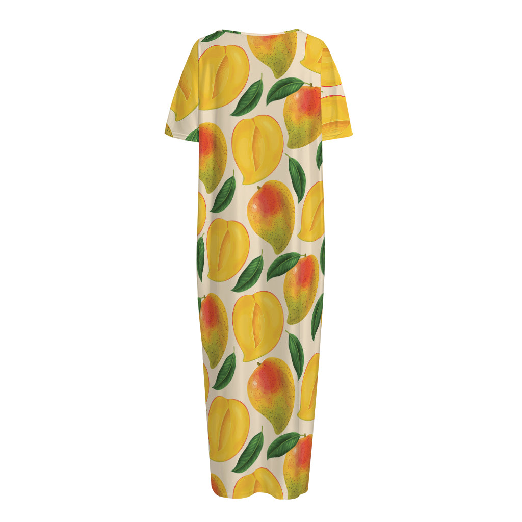 Ripe Mango Fruit Pattern Print Short Sleeve Long Nightdress