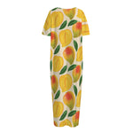 Ripe Mango Fruit Pattern Print Short Sleeve Long Nightdress