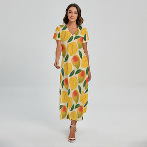 Ripe Mango Fruit Pattern Print Short Sleeve Maxi Dress – GearFrost