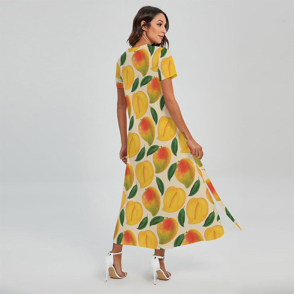 Ripe Mango Fruit Pattern Print Short Sleeve Maxi Dress